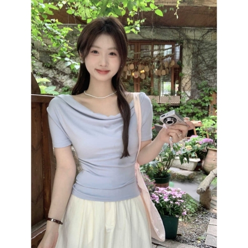 American sports girl design waist-cinching short-sleeved T-shirt top