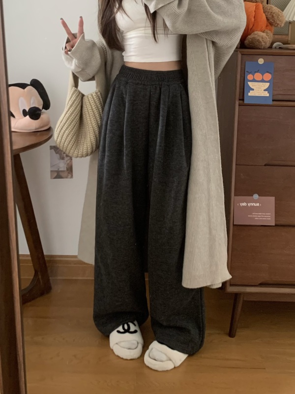 Autumn and winter thickened velvet warm Yamamoto pants, versatile slimming casual straight wide-leg pants floor-length pants