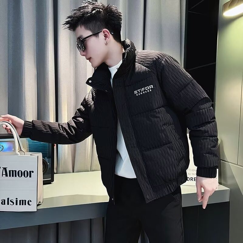 Men's cotton-padded clothes, winter cotton-padded jackets, new trendy brand stand-up collar letter print, handsome cotton-padded clothes, men's winter jackets