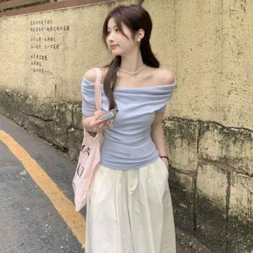 American sports girl design waist-cinching short-sleeved T-shirt top