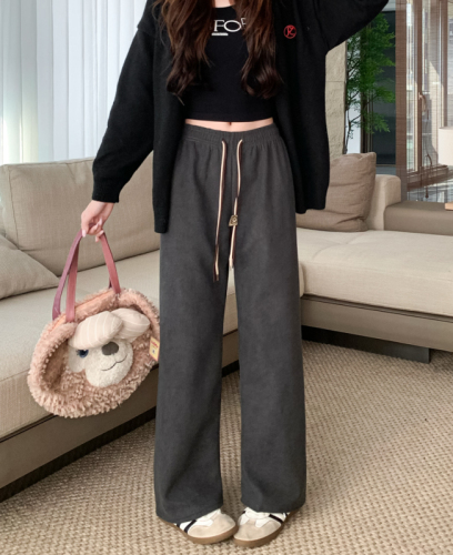 Actual price, real shot, velvet drapey casual pants for women, 2024 straight wide leg pants, loose slimming pants, thickened trousers