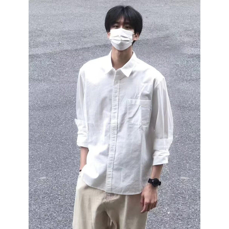 Internet picture of white shirt men's long-sleeved loose versatile casual simple handsome jacket top