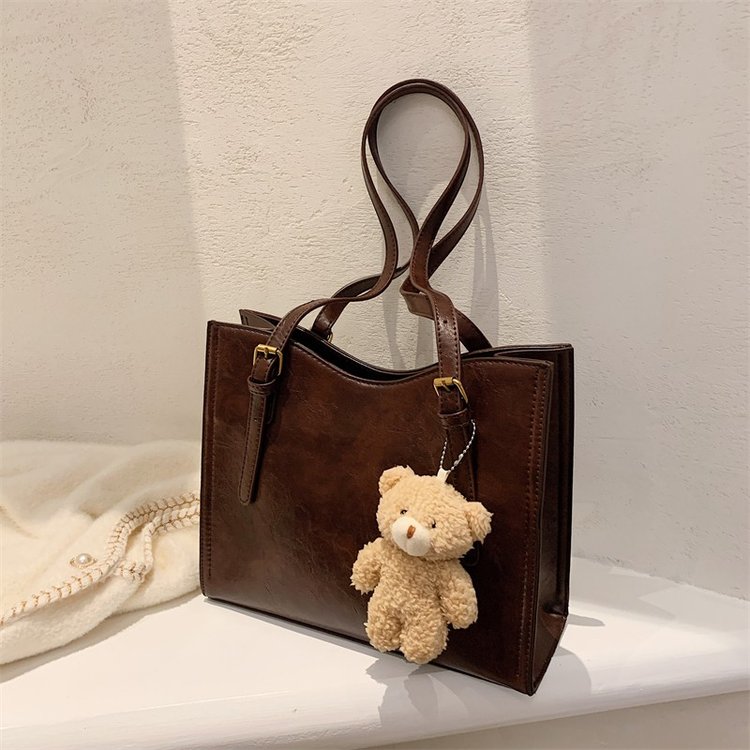 New retro solid color tote bag autumn casual style shoulder bag Korean style simple large capacity bag for women