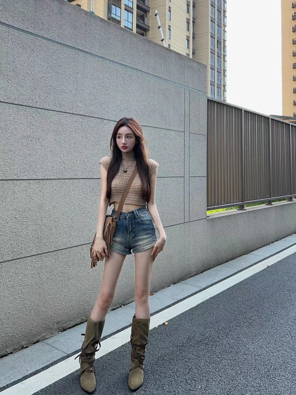 American Retro Denim Shorts Women's Summer Thin Hot Girls High Waist Slim Slim Distressed A-Line Hot Pants
