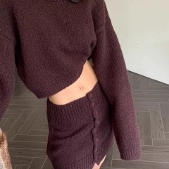 Wool knitted suit autumn and winter high-end lazy style thickened sweater hip-hugging short skirt fashionable two-piece set