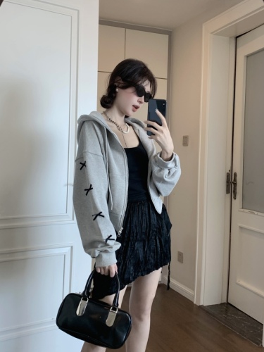 Actual shot Korean bow versatile hooded sweatshirt