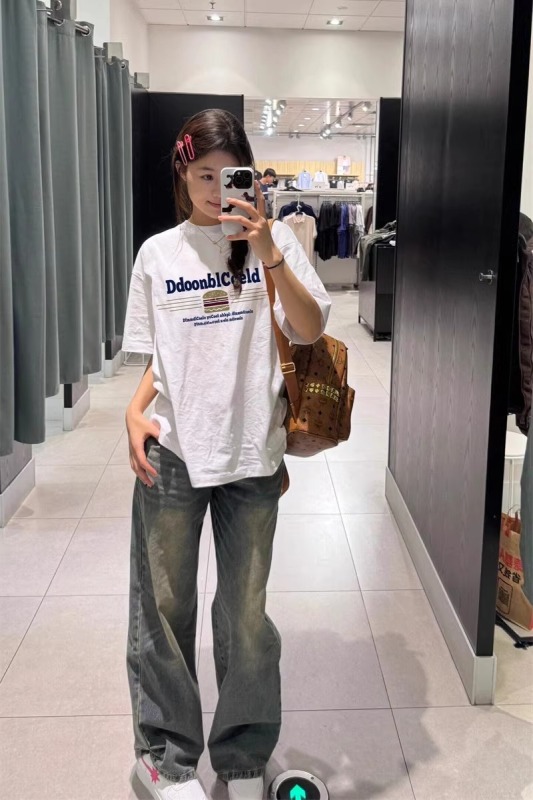 Pure cotton printed loose short sleeve t-shirt women's summer top
