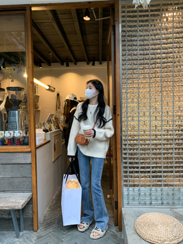 Raccoon velvet pullover sweater for women, autumn thickened soft waxy lazy sweater top