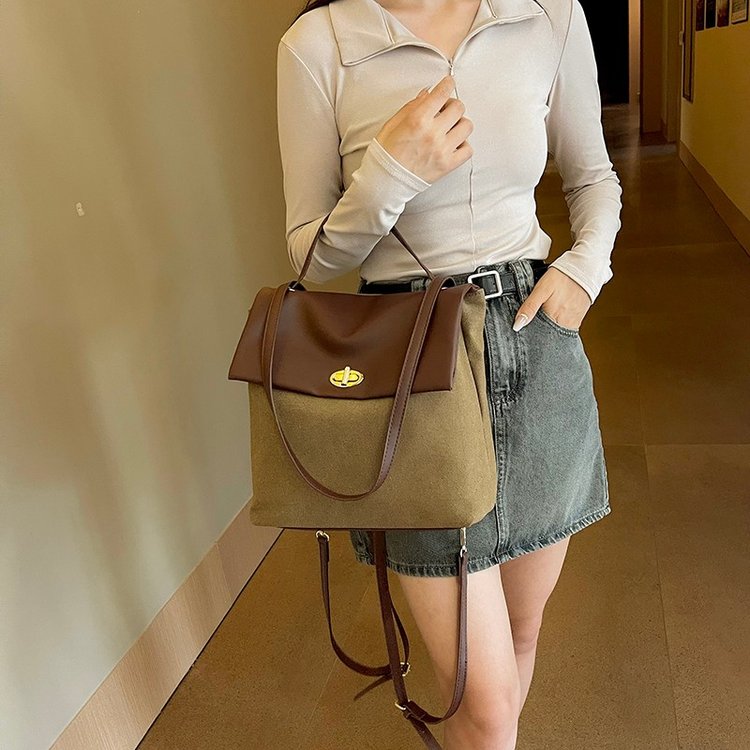 Retro fashion niche stitching outdoor travel small backpack women's bag new winter single shoulder backpack