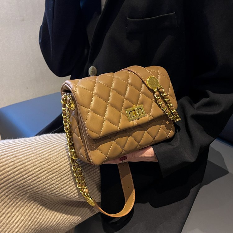 Bags for women in autumn and winter new trendy fashion rhombus chain crossbody small square bag texture versatile shoulder bag