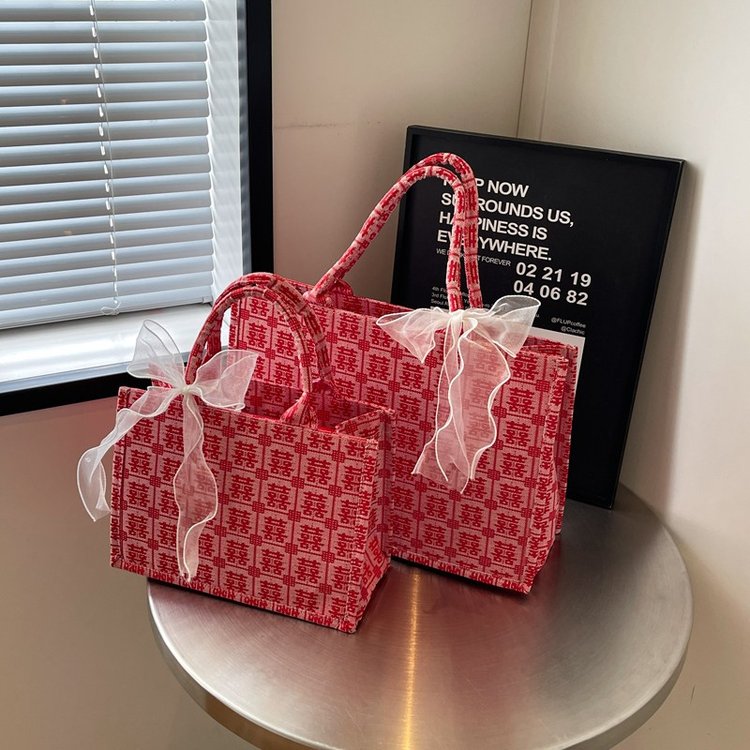 2024 New Wedding Bag Souvenir Women's Bag Handheld Wedding Candy Bag National Style Simple Silk Scarf Canvas Tote Bag