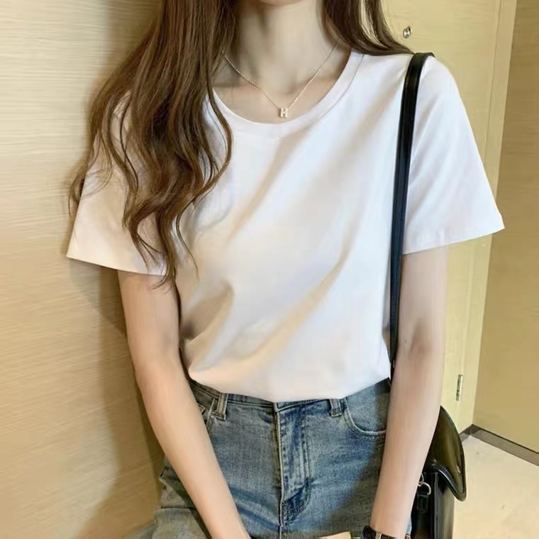 Actual price 2023 summer solid color sweet and spicy pure lust style hot girl round neck pure cotton short style slim short sleeve pure cotton T-shirt for women