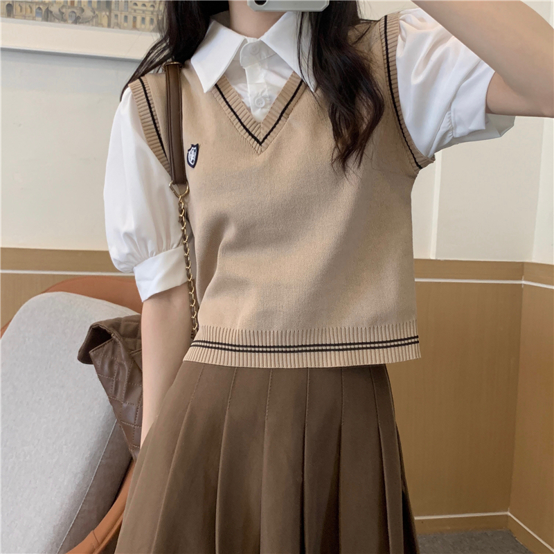 Real shot and real price Summer new short top shirt fake two piece sweater for women