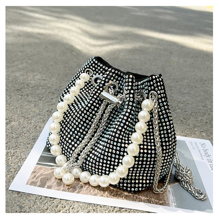 Internet celebrity retro popular bright diamond bucket bag women summer new fashion trendy ins single shoulder crossbody bag