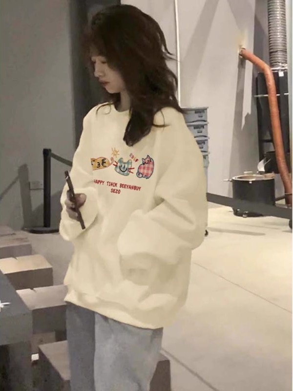New autumn and winter printed loose and versatile round neck sweatshirt for women