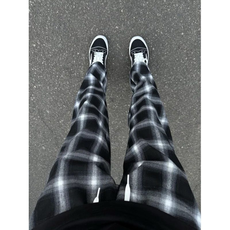 Black and white plaid pants men's autumn and winter new trendy brand wear loose pants casual sports straight pants