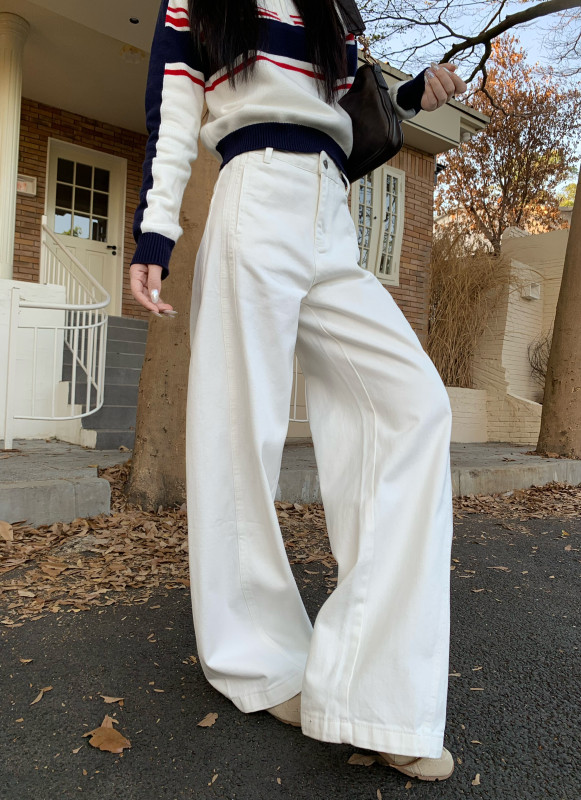 Super easy to match, multi-structure straight wide-leg jeans for women, fashionable and versatile casual trousers