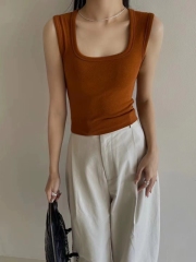 Square neck camisole women's 2024 summer outer wear wide shoulder straps to cover the breasts with breast pads short bottoming inner top