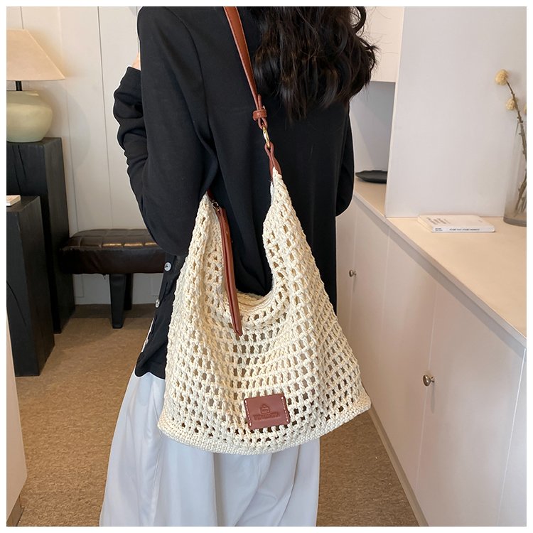 Woven Hollow Bag Women's 2024 New Summer Seaside Vacation Travel Tote Bag Beach Bag Shoulder Underarm Bag