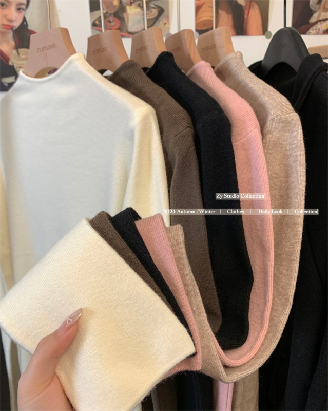 Thickened half turtleneck white bottoming shirt autumn and winter new knitted long-sleeved sweater