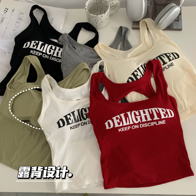 Actual price, real shot, hot girl with hollow back, slim letter square collar, one-piece printed camisole, detachable for outer wear