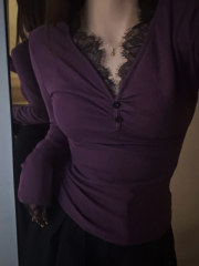 Popular design lace splicing slimming plus velvet bottoming top