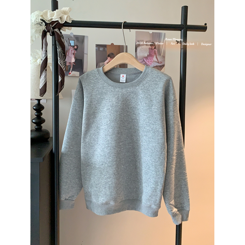 New autumn and winter baby composite velvet loose round neck couple sweatshirt for women