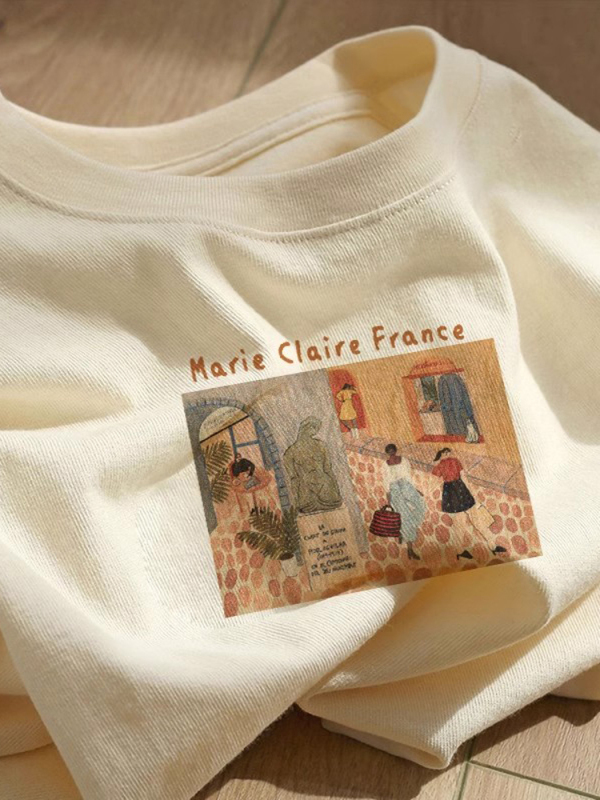 Pure cotton loose printed short-sleeved T-shirt