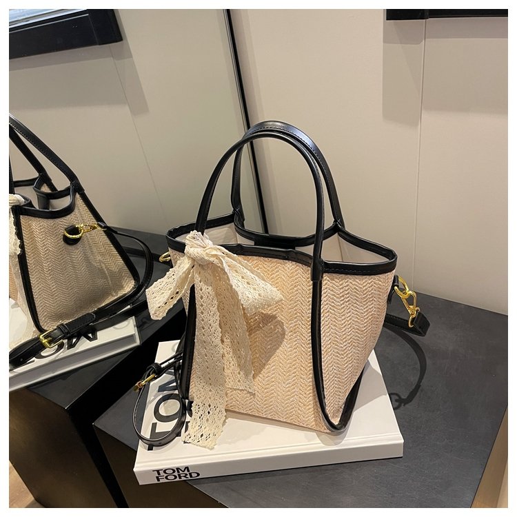 Summer Contrast Color Casual Handheld Small Bag Women's New Simple Straw Bucket Bag Niche Design Crossbody Bag