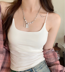 White sling with breast pads for women's summer outer wear, chic small vest with bra inside, pure cotton sexy hot girl top