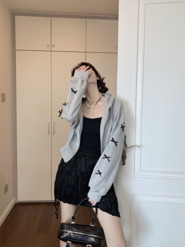 Actual shot Korean bow versatile hooded sweatshirt