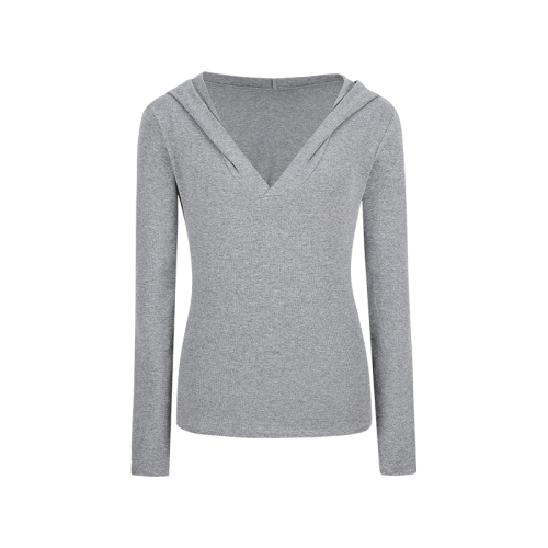 sasaouni same style hooded white bottoming shirt long-sleeved T-shirt women's autumn and winter inner top