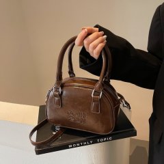 Retro portable bowling bag for women 2024 autumn and winter new retro small square bag versatile simple shoulder crossbody bag