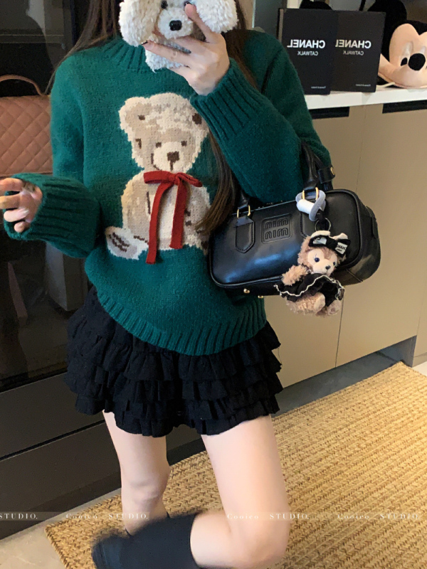 Popular design bear bow Christmas and New Year sweater
