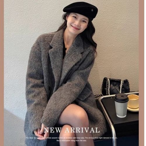 Korean style casual fashion retro high-end woolen suit coat women's autumn and winter loose coat for small people