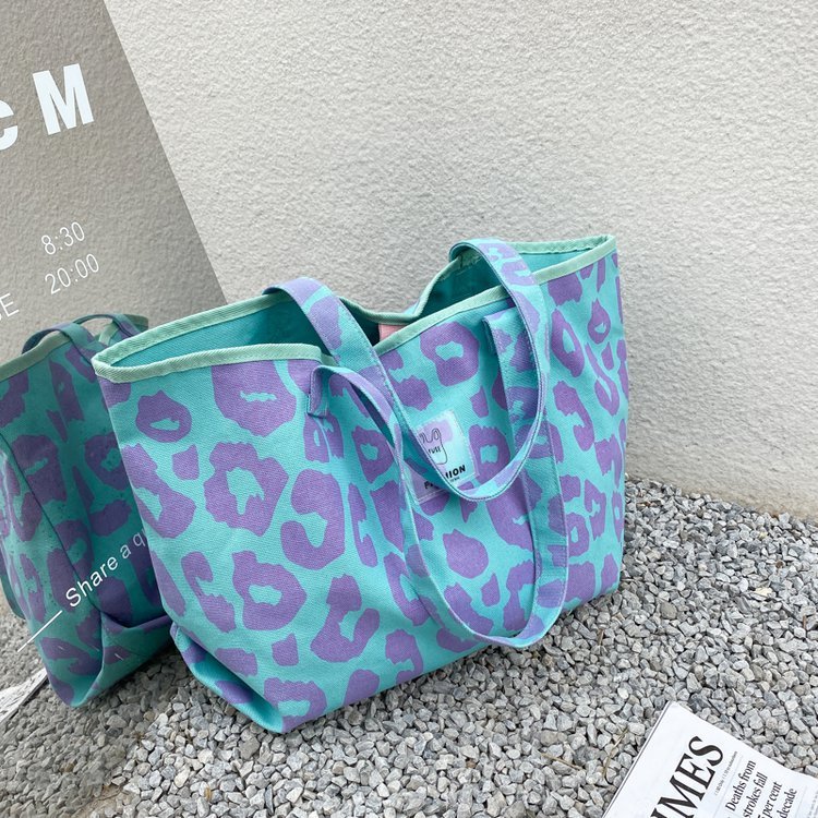 2024 Korea Dongdaemun Korean version pink leopard bag large capacity tote bag canvas bag women's shoulder handbag