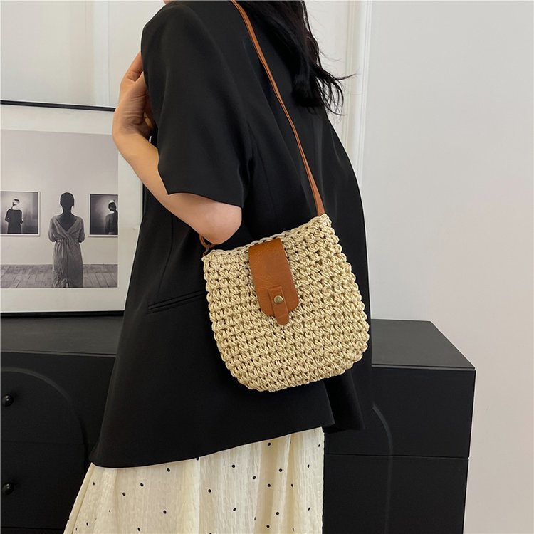 One-piece paper rope braided small bag cross-body popular niche design lightweight mobile phone bag fashionable ethnic style shoulder