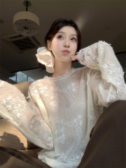 New Chinese style heavy industry embroidered butterfly lace sweater top niche inner layering