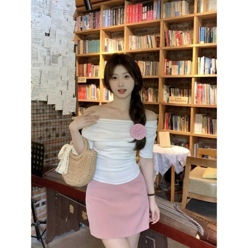 American sports girl design waist-cinching short-sleeved T-shirt top