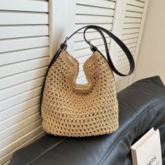 Handwoven bag women's 2024 new trendy summer popular beach vacation shoulder bag large capacity straw bag