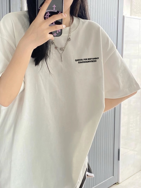 Pure cotton short-sleeved T-shirt women's summer top loose design niche street letters/numbers/text