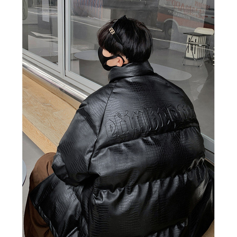 Hong Kong style crocodile pattern steel stamped letter design cotton coat for men