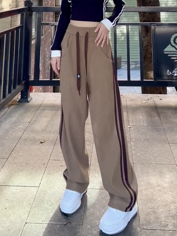 Autumn and winter plus velvet large size loose slimming high waist casual sports pants 2024 fat girl drape tall wide leg pants