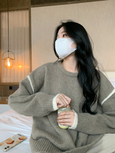 Raccoon velvet pullover sweater for women, autumn thickened soft waxy lazy sweater top