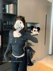 Retro style patchwork pocket slim fit bottoming shirt top