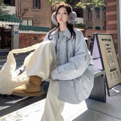 Winter new solid color age-reducing single-breasted buttoned casual shirt loose and versatile long-sleeved jacket for women