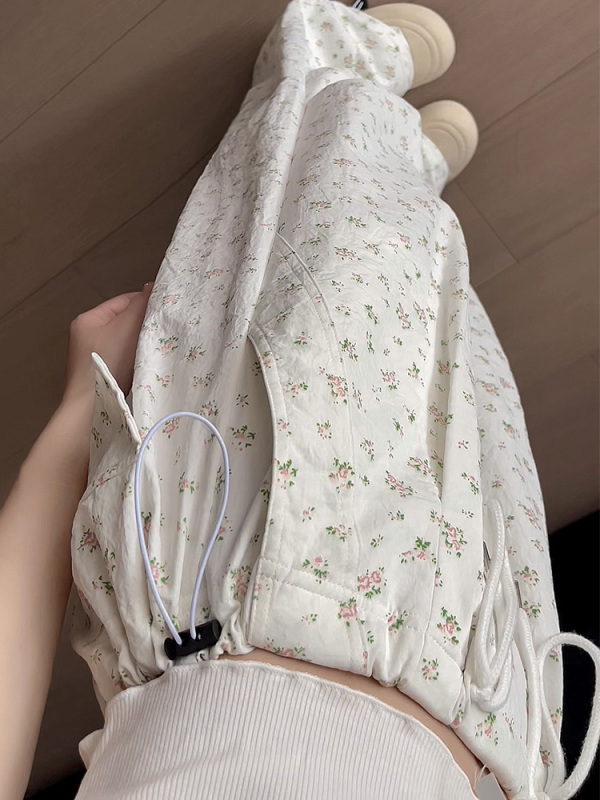Floral overalls for women summer thin white wide leg straight students