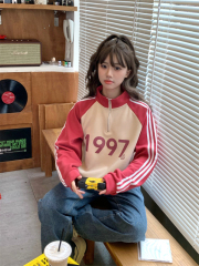 Zipper sweatshirt women's autumn and winter 2024 new style small letter long-sleeved contrast top short jacket