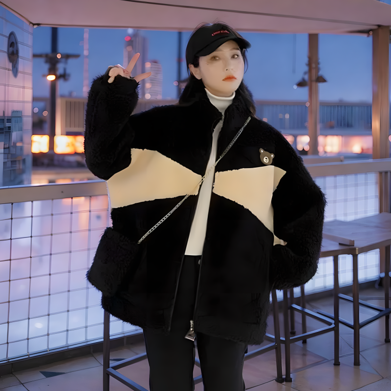New sherpa 2024 autumn and winter Korean style lazy cardigan top jacket without bag