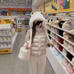 Thin ribbed down cotton jacket, patchwork sweatshirt for women, stand collar, autumn and winter fashion, high-end simple Korean style jacket, trendy